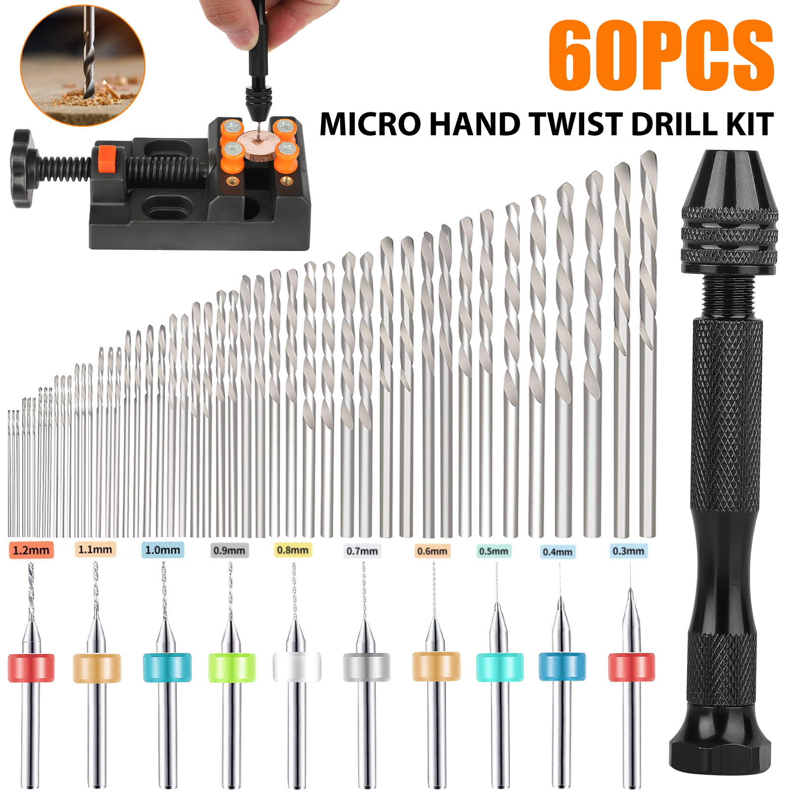 Pin Vice Micro - Ensemble de 60 mini-micro-perceuses manuelles avec